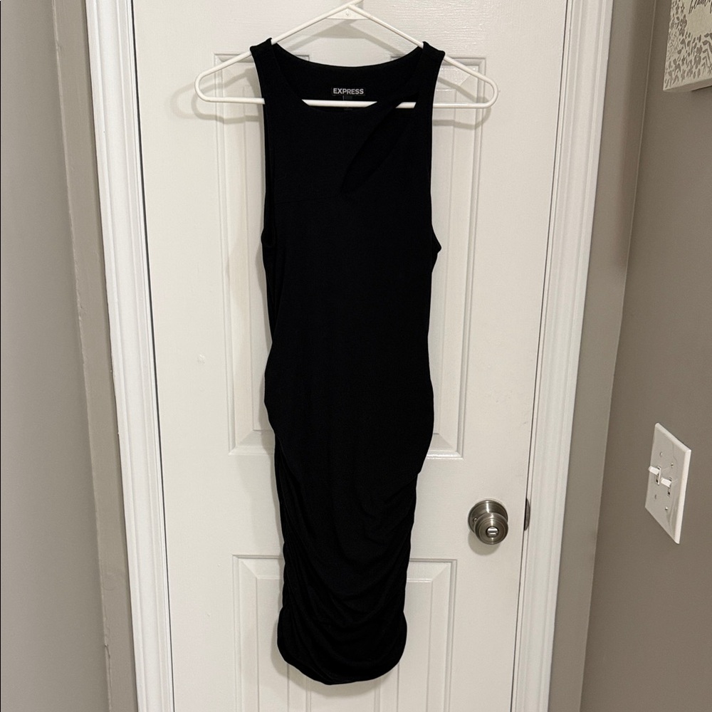 Express Black Sleeveless Ruched Midi Dress